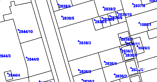 Parcela st. 2838/3 v KÚ Holešov, Katastrální mapa