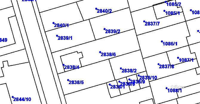 Parcela st. 2838/6 v KÚ Holešov, Katastrální mapa