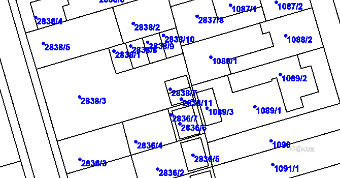 Parcela st. 2838/7 v KÚ Holešov, Katastrální mapa