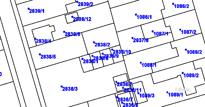 Parcela st. 2838/9 v KÚ Holešov, Katastrální mapa