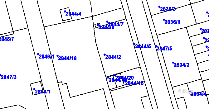 Parcela st. 2844/2 v KÚ Holešov, Katastrální mapa