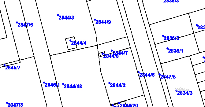 Parcela st. 2844/8 v KÚ Holešov, Katastrální mapa