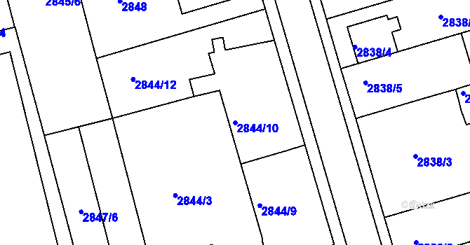 Parcela st. 2844/10 v KÚ Holešov, Katastrální mapa