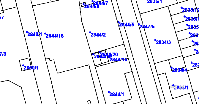Parcela st. 2844/20 v KÚ Holešov, Katastrální mapa