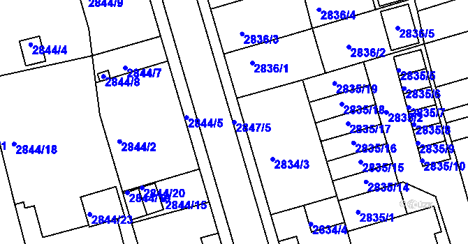 Parcela st. 2847/5 v KÚ Holešov, Katastrální mapa