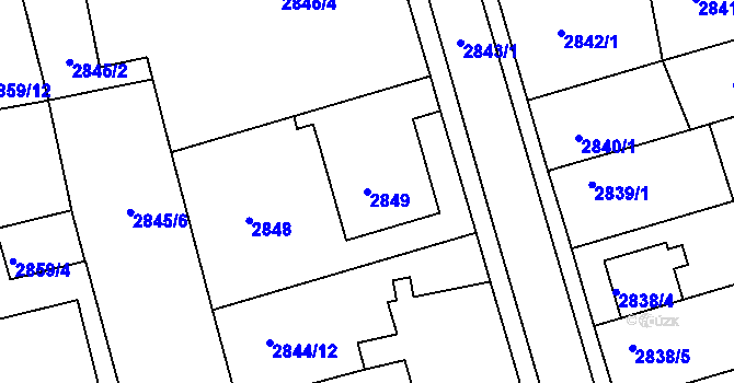 Parcela st. 2849 v KÚ Holešov, Katastrální mapa