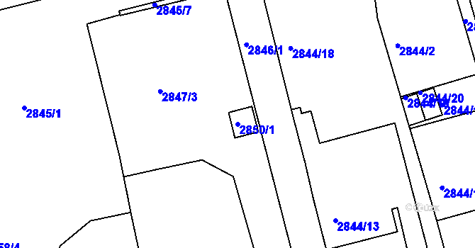 Parcela st. 2850/1 v KÚ Holešov, Katastrální mapa