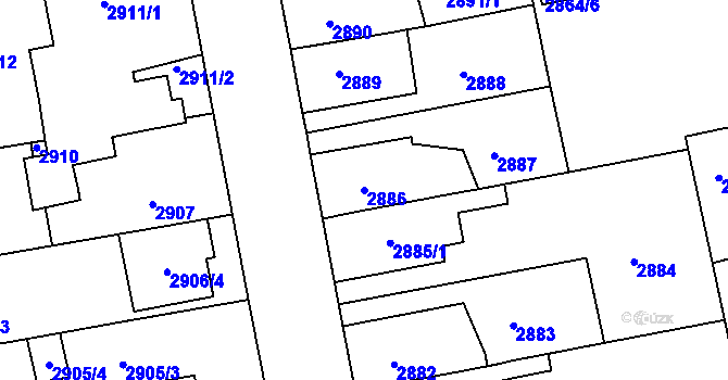 Parcela st. 2886 v KÚ Holešov, Katastrální mapa