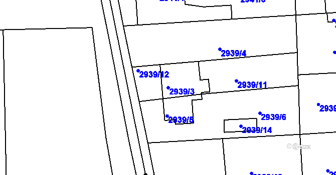 Parcela st. 2939/3 v KÚ Holešov, Katastrální mapa