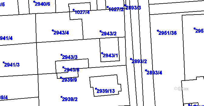 Parcela st. 2943/1 v KÚ Holešov, Katastrální mapa