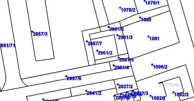 Parcela st. 2961/2 v KÚ Holešov, Katastrální mapa