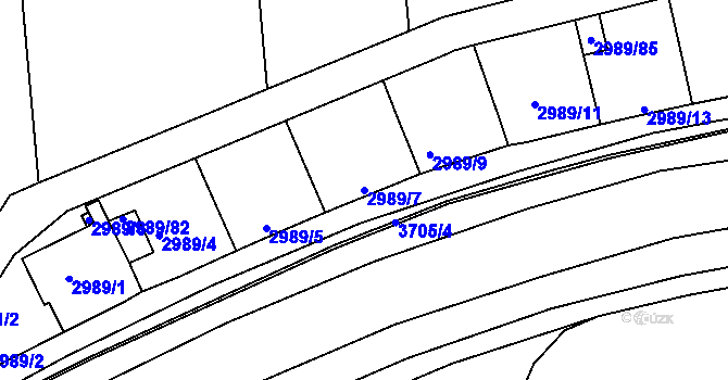 Parcela st. 2989/7 v KÚ Holešov, Katastrální mapa