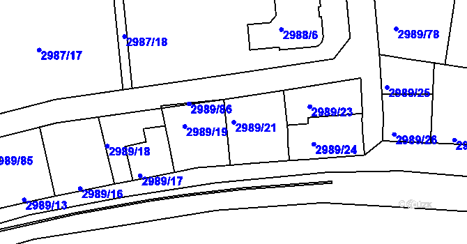 Parcela st. 2989/21 v KÚ Holešov, Katastrální mapa