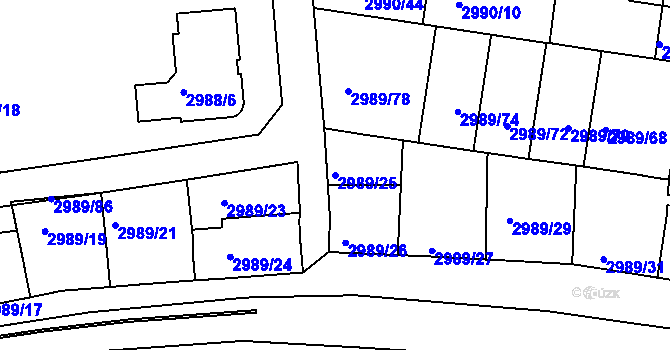 Parcela st. 2989/25 v KÚ Holešov, Katastrální mapa