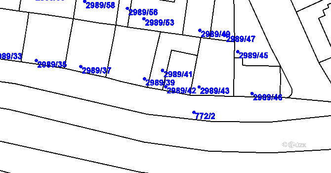 Parcela st. 2989/42 v KÚ Holešov, Katastrální mapa