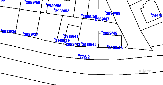 Parcela st. 2989/43 v KÚ Holešov, Katastrální mapa