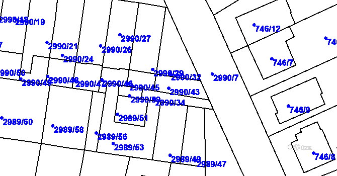 Parcela st. 2990/43 v KÚ Holešov, Katastrální mapa
