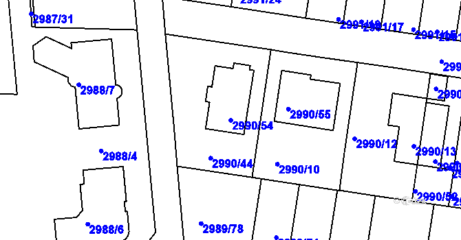 Parcela st. 2990/54 v KÚ Holešov, Katastrální mapa