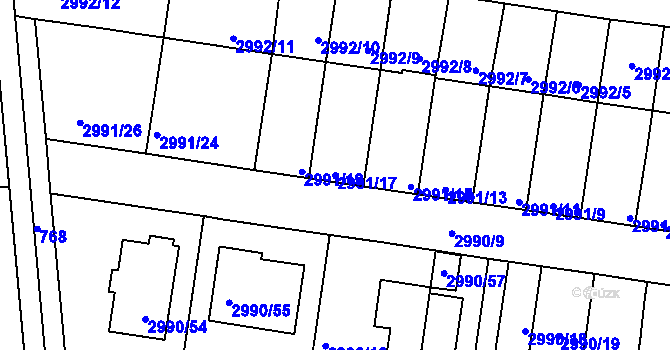 Parcela st. 2991/17 v KÚ Holešov, Katastrální mapa