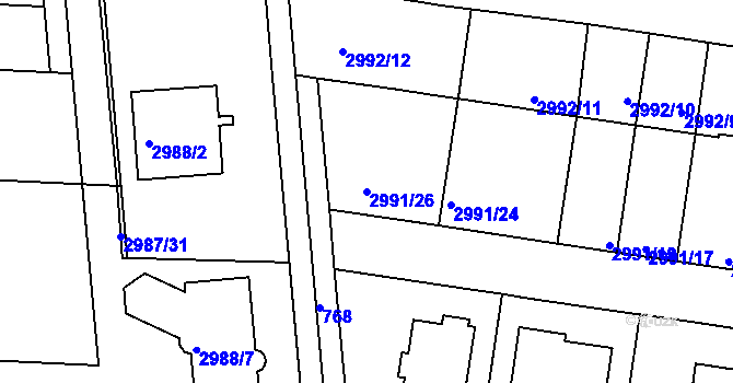 Parcela st. 2991/26 v KÚ Holešov, Katastrální mapa