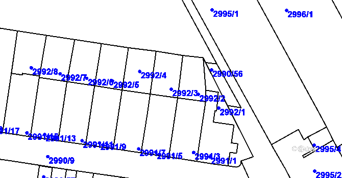 Parcela st. 2992/3 v KÚ Holešov, Katastrální mapa