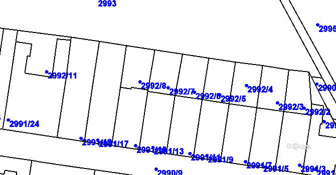 Parcela st. 2992/7 v KÚ Holešov, Katastrální mapa
