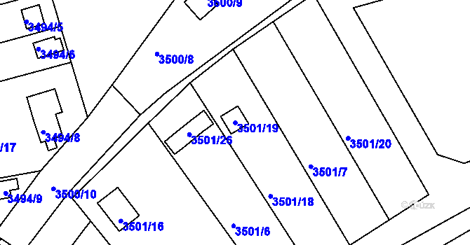 Parcela st. 3501/19 v KÚ Holešov, Katastrální mapa