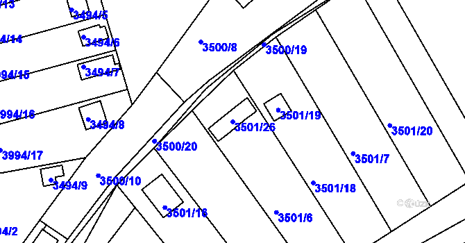 Parcela st. 3501/26 v KÚ Holešov, Katastrální mapa