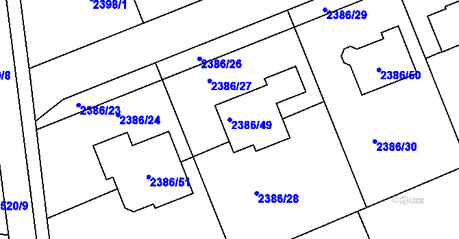 Parcela st. 2386/49 v KÚ Holešov, Katastrální mapa