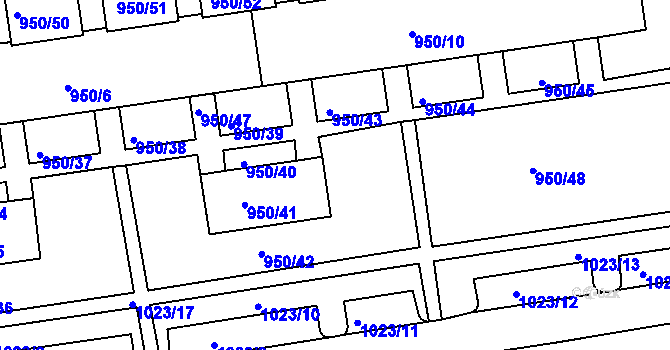 Parcela st. 950/97 v KÚ Holešov, Katastrální mapa