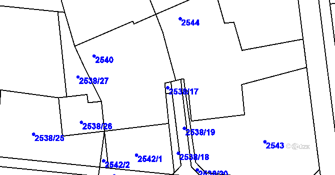 Parcela st. 2538/17 v KÚ Holešov, Katastrální mapa