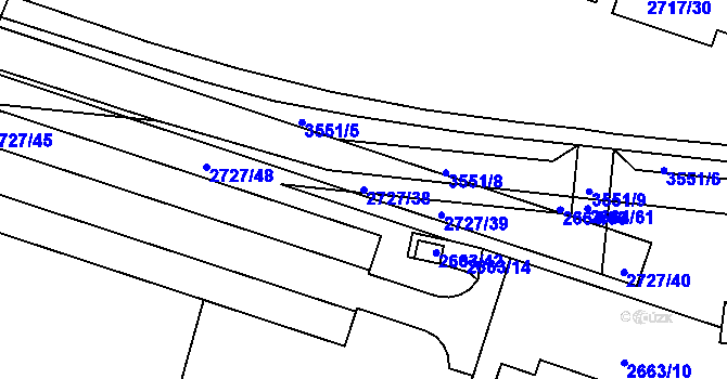 Parcela st. 2727/38 v KÚ Holešov, Katastrální mapa