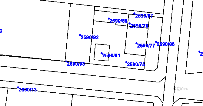 Parcela st. 2590/81 v KÚ Holešov, Katastrální mapa