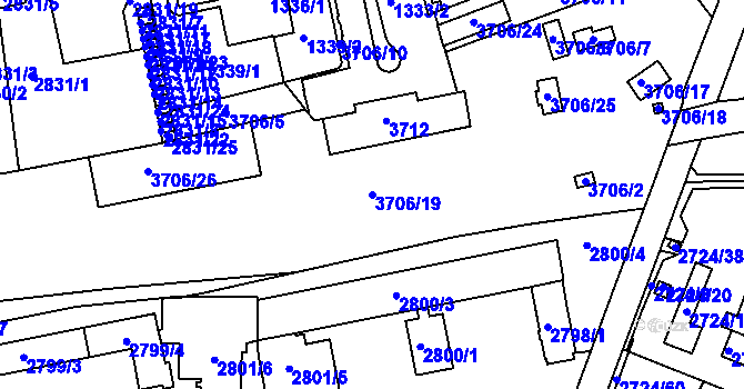 Parcela st. 3706/19 v KÚ Holešov, Katastrální mapa