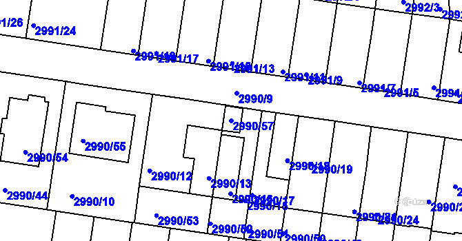 Parcela st. 2990/57 v KÚ Holešov, Katastrální mapa