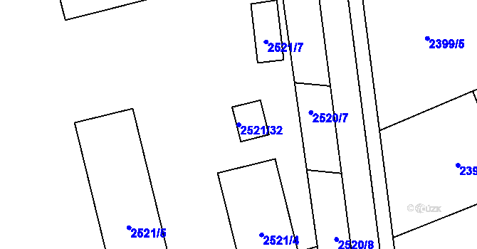 Parcela st. 2521/32 v KÚ Holešov, Katastrální mapa