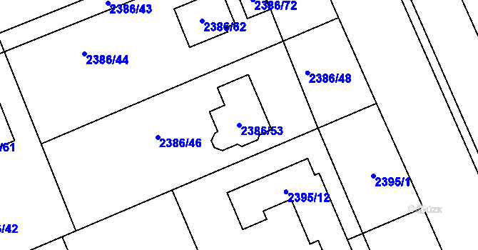 Parcela st. 2386/53 v KÚ Holešov, Katastrální mapa