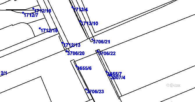 Parcela st. 3706/22 v KÚ Holešov, Katastrální mapa