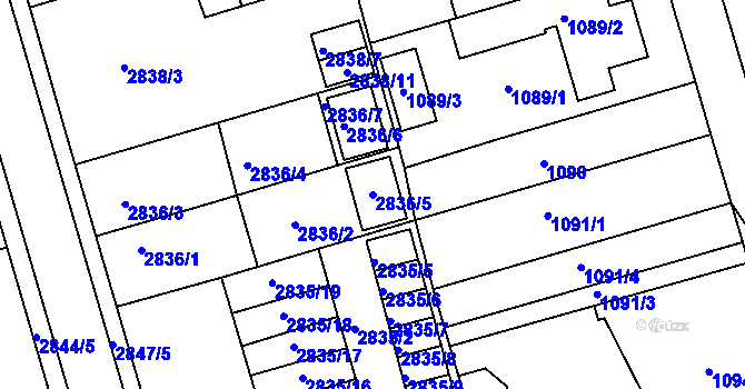 Parcela st. 2836/5 v KÚ Holešov, Katastrální mapa
