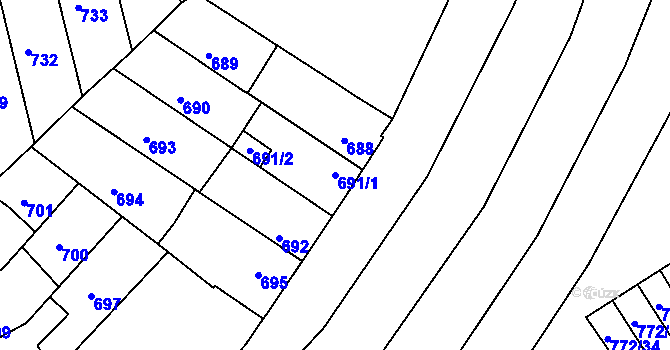 Parcela st. 691/1 v KÚ Holešov, Katastrální mapa