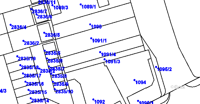 Parcela st. 1091/4 v KÚ Holešov, Katastrální mapa