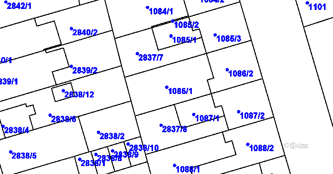 Parcela st. 1086/1 v KÚ Holešov, Katastrální mapa