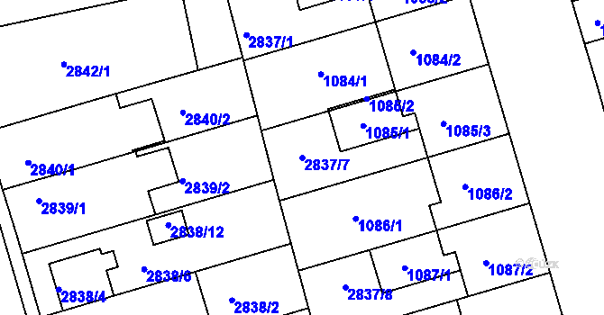 Parcela st. 2837/7 v KÚ Holešov, Katastrální mapa