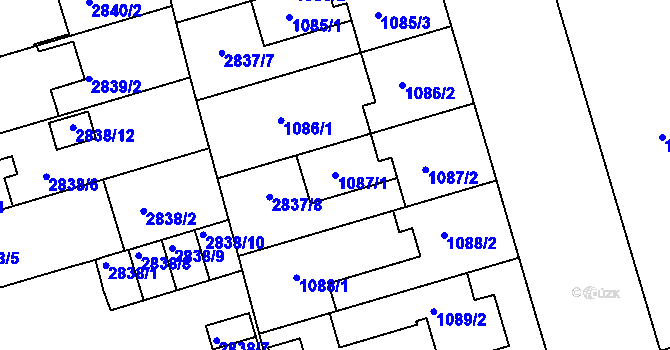 Parcela st. 1087/1 v KÚ Holešov, Katastrální mapa