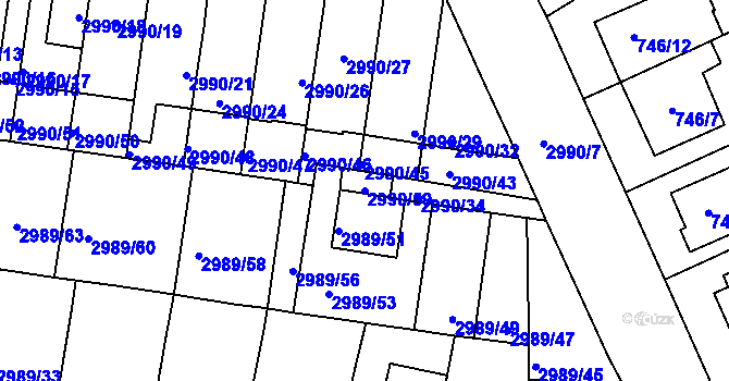 Parcela st. 2990/59 v KÚ Holešov, Katastrální mapa
