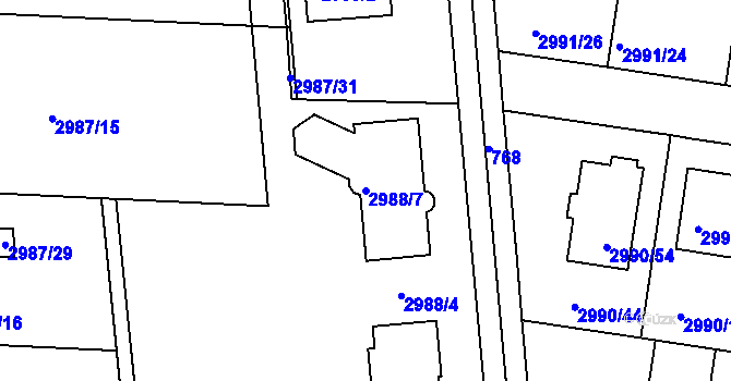 Parcela st. 2988/7 v KÚ Holešov, Katastrální mapa