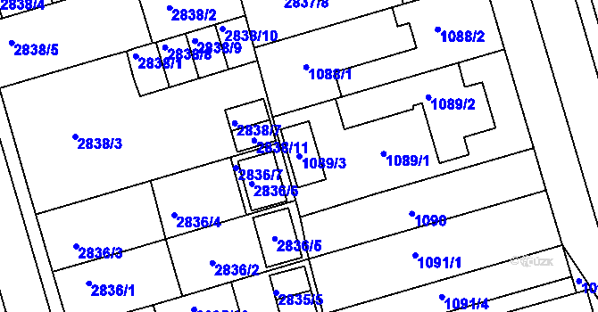 Parcela st. 1089/3 v KÚ Holešov, Katastrální mapa
