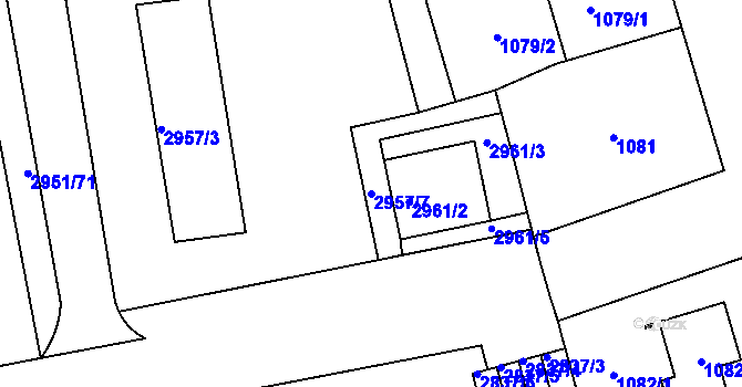 Parcela st. 2957/7 v KÚ Holešov, Katastrální mapa
