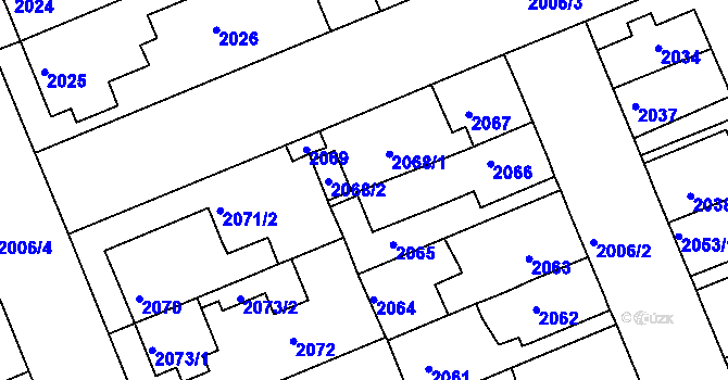 Parcela st. 2068/3 v KÚ Holešov, Katastrální mapa