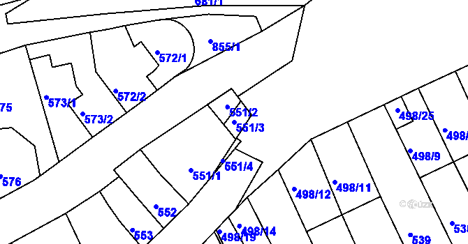 Parcela st. 551/3 v KÚ Holešov, Katastrální mapa